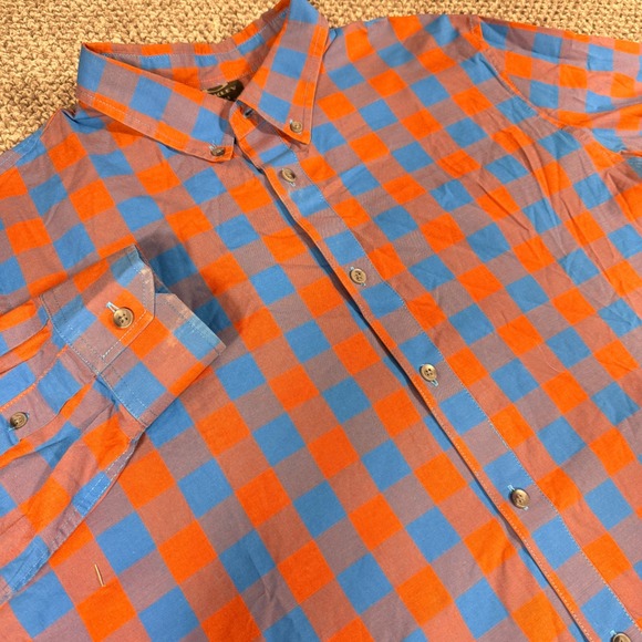 Oakley Button Down Shirt Medium Orange Blue Gingham Check Long Sleeve Casual - Picture 2 of 9